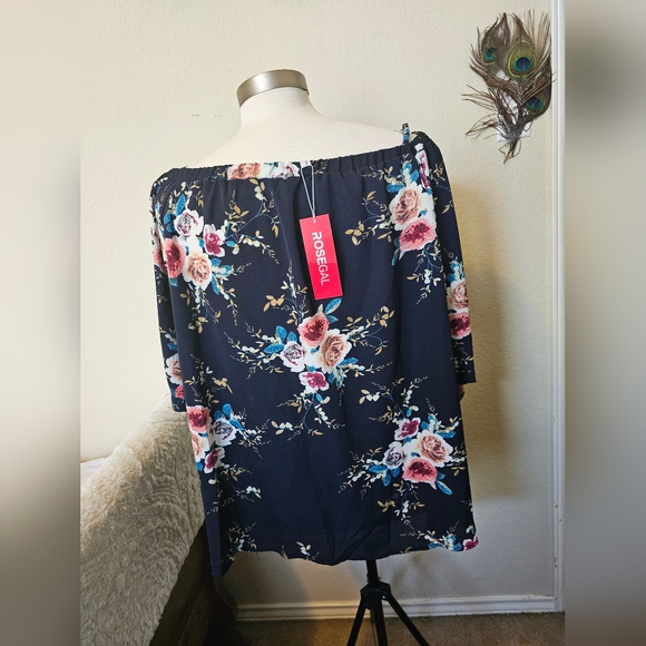 NWT Rosegal Blue Floral 🌺 adjustable off-the-shoulder blouse (4X) / Sz 20) 💙🌺 - Picture 2 of 16